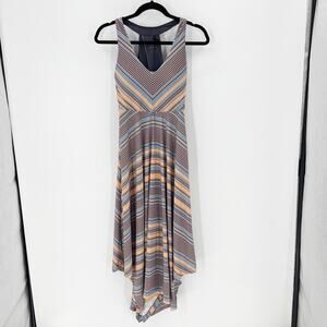 Prana saxon striped racer back Midi Handkerchief Hem Sundress Gorpcore size S